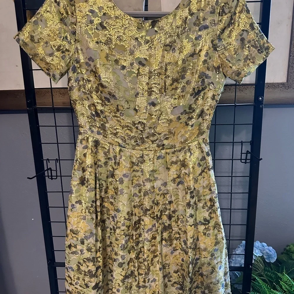 J. Crew Cream A-Line Midi Dress with metallic. fancy